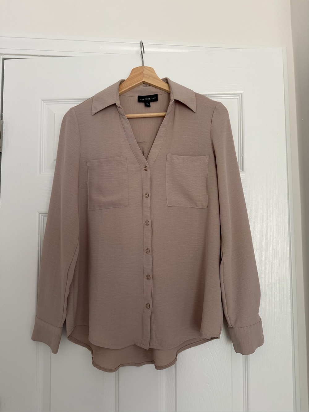 Button-Front Collared Blouse